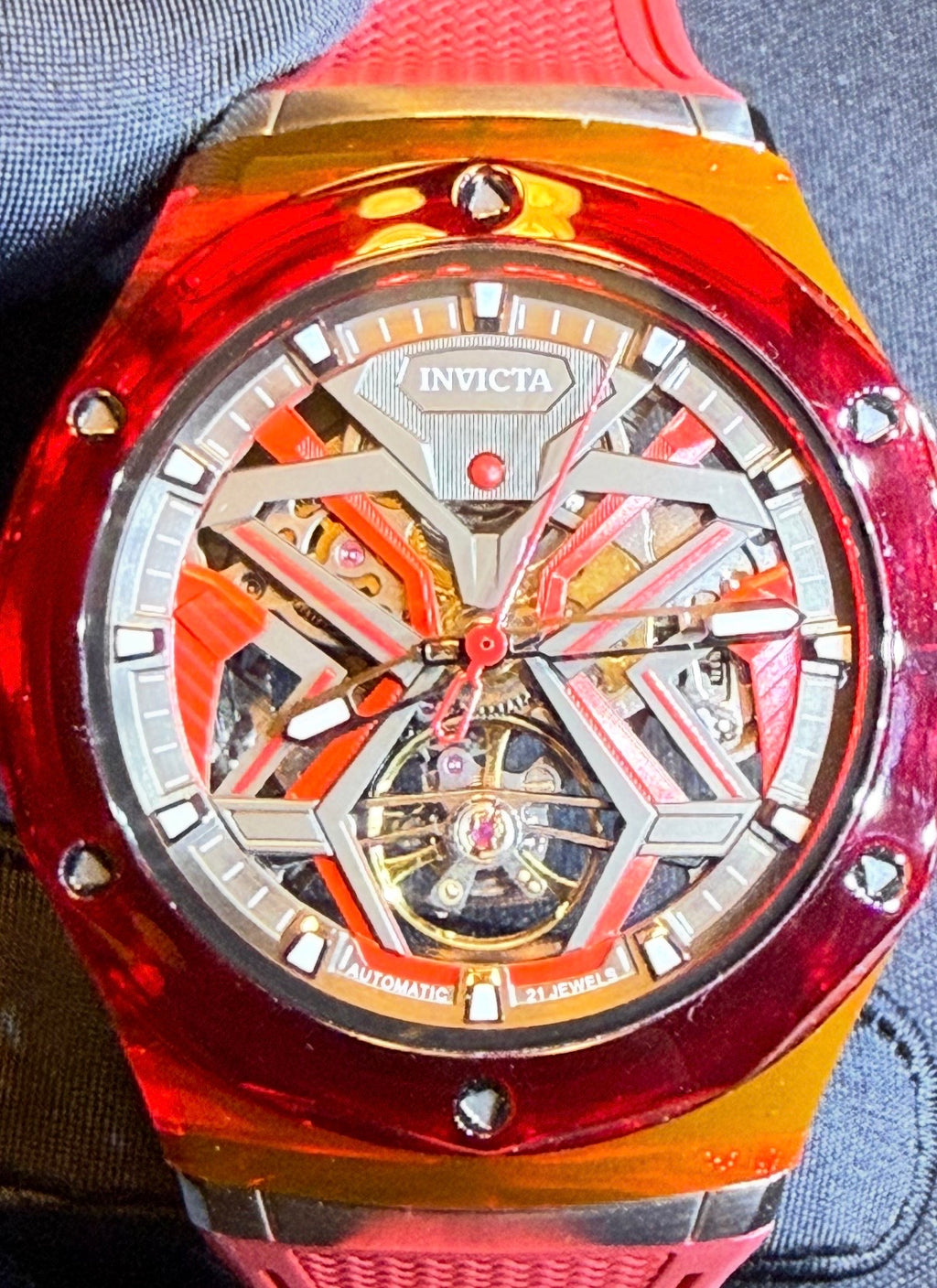 Invicta Celestial 69542 Automatic Skeleton Watch – Red Transparent Case | 21 Jewel Mechanical