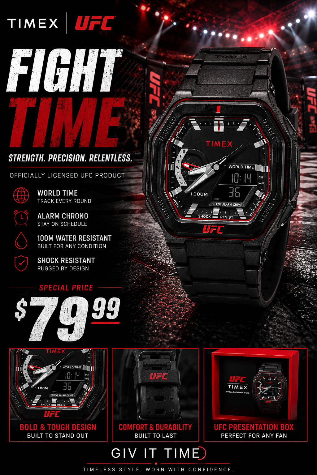 Timex UFC Colossus Analog-Digital Watch TW2V55300 – Black/Red