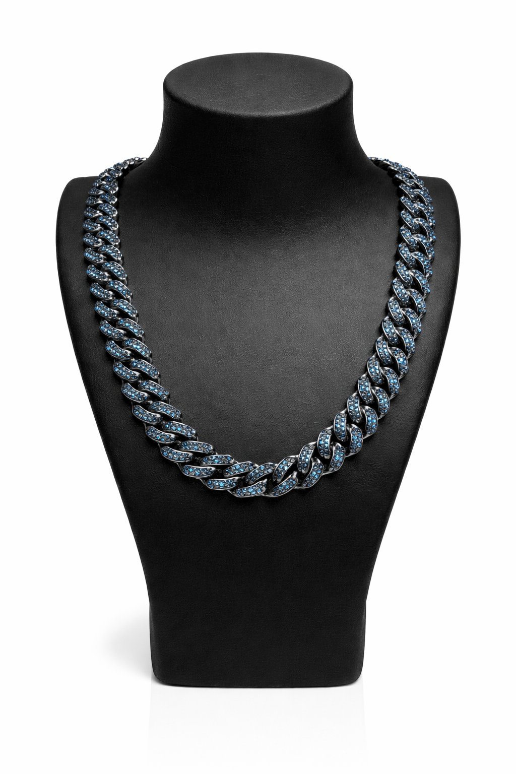 Iced Blue Cuban Link Chain-Black & Blue CZ Statement Necklace