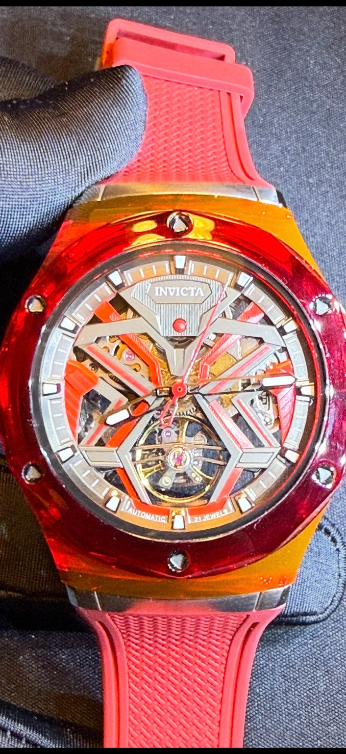Invicta Celestial 69542 Automatic Skeleton Watch – Red Transparent Case | 21 Jewel Mechanical
