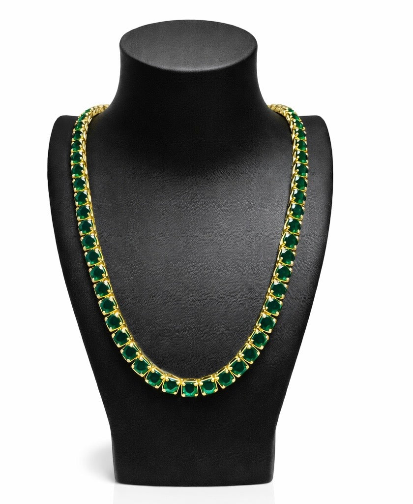 Emerald Green Tennis Chain – Gold Tone CZ Stone Necklace