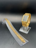 Elgin Diamond Gold-Tone Watch & Bracelet Set | Black Dial