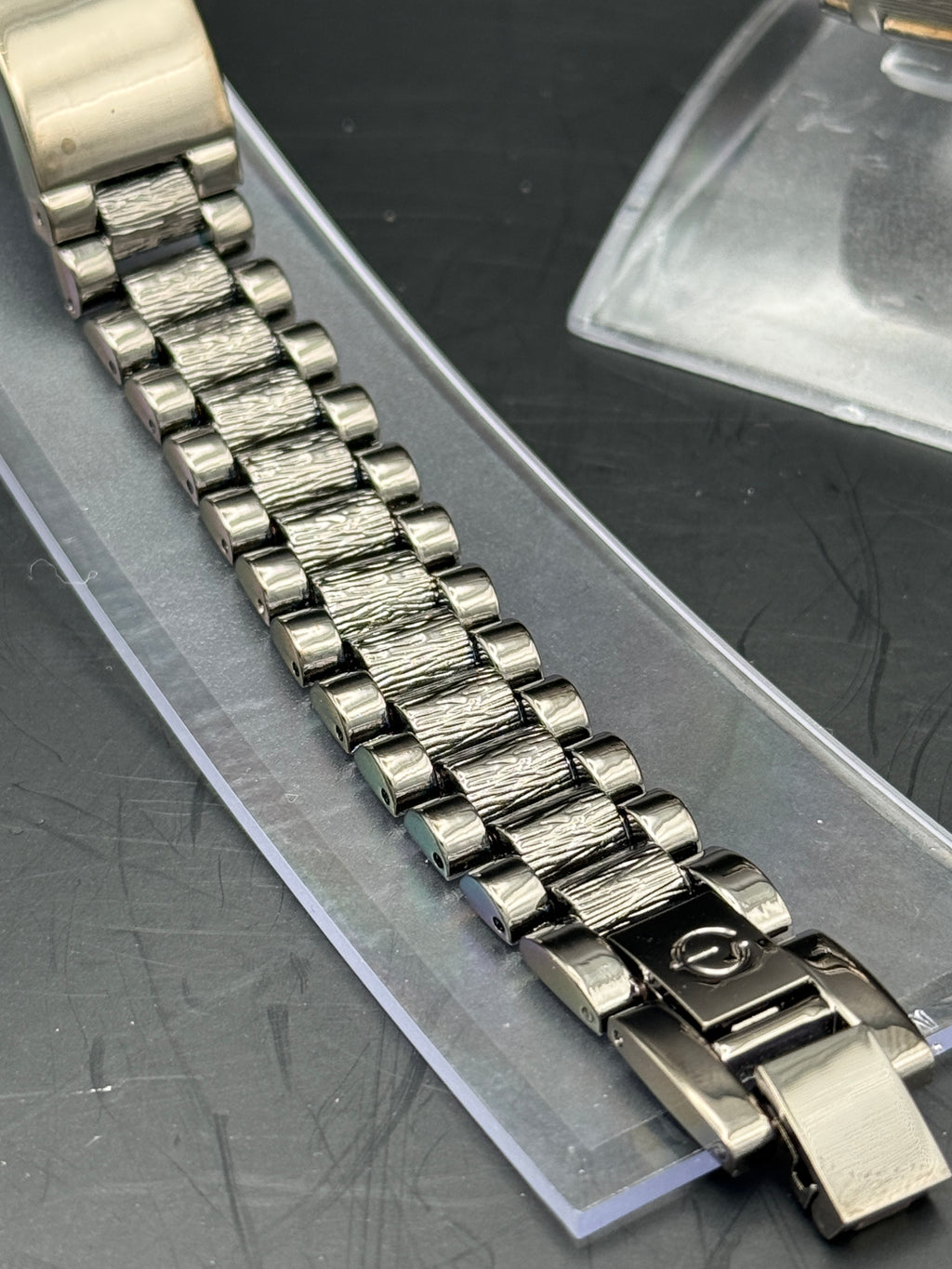 Elgin Gunmetal Crystal Accent Watch & Matching Bracelet Set