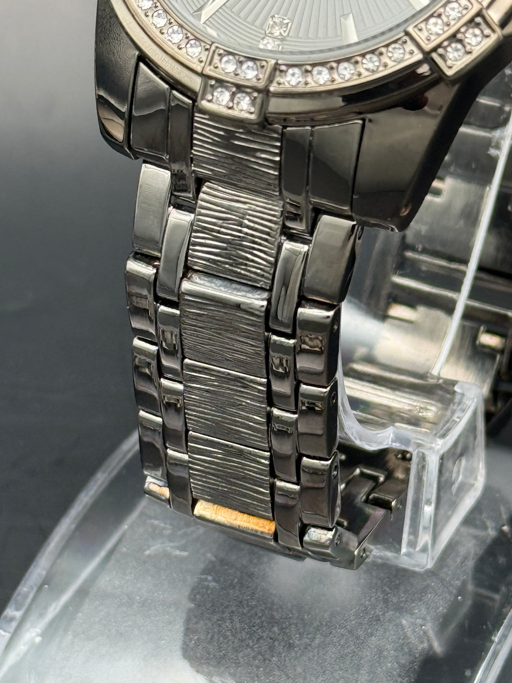 Elgin Gunmetal Crystal Accent Watch & Matching Bracelet Set