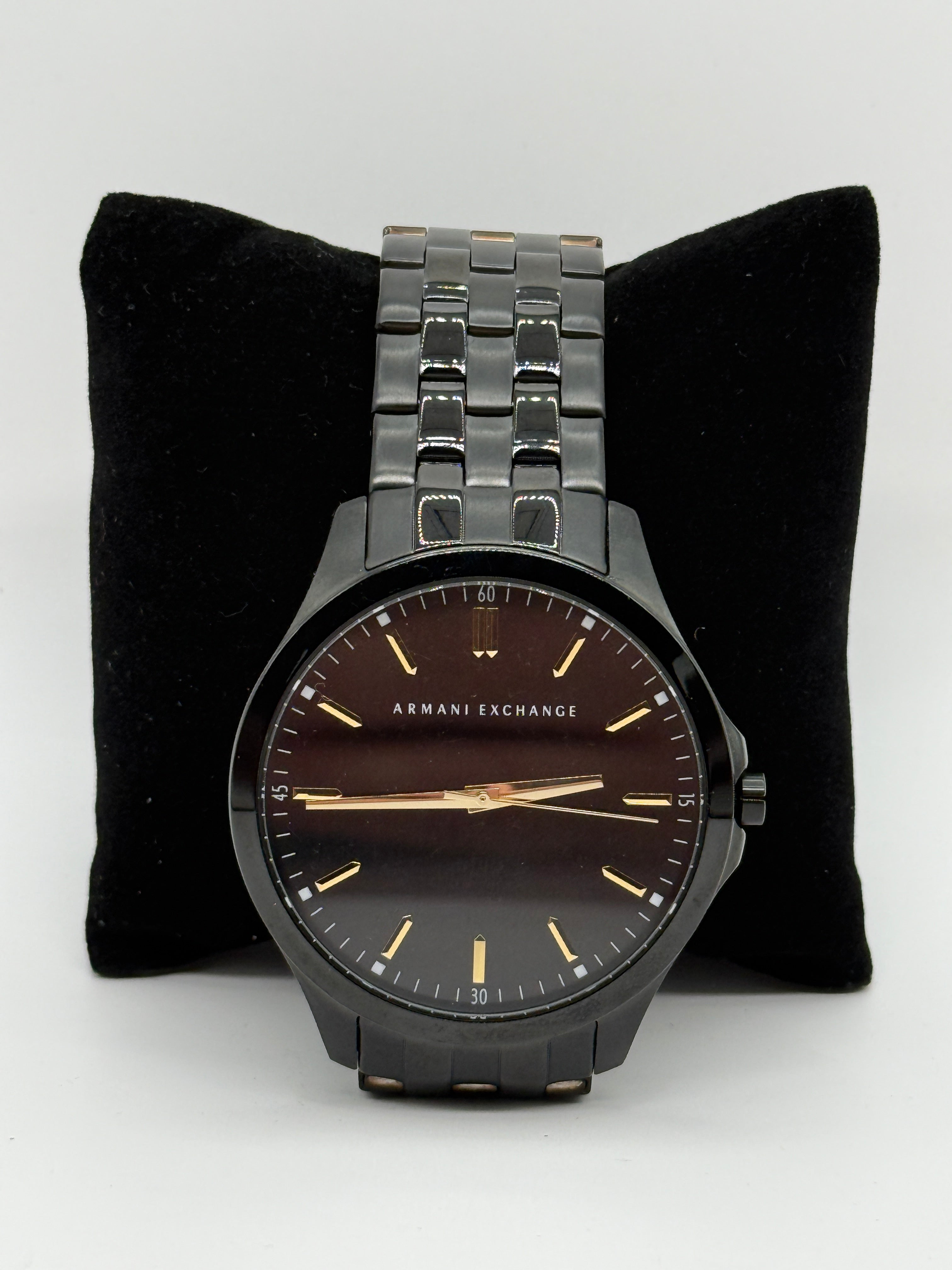 Armani Exchange AX2144 Black Stainless Steel Watch – Gold Accents Dial