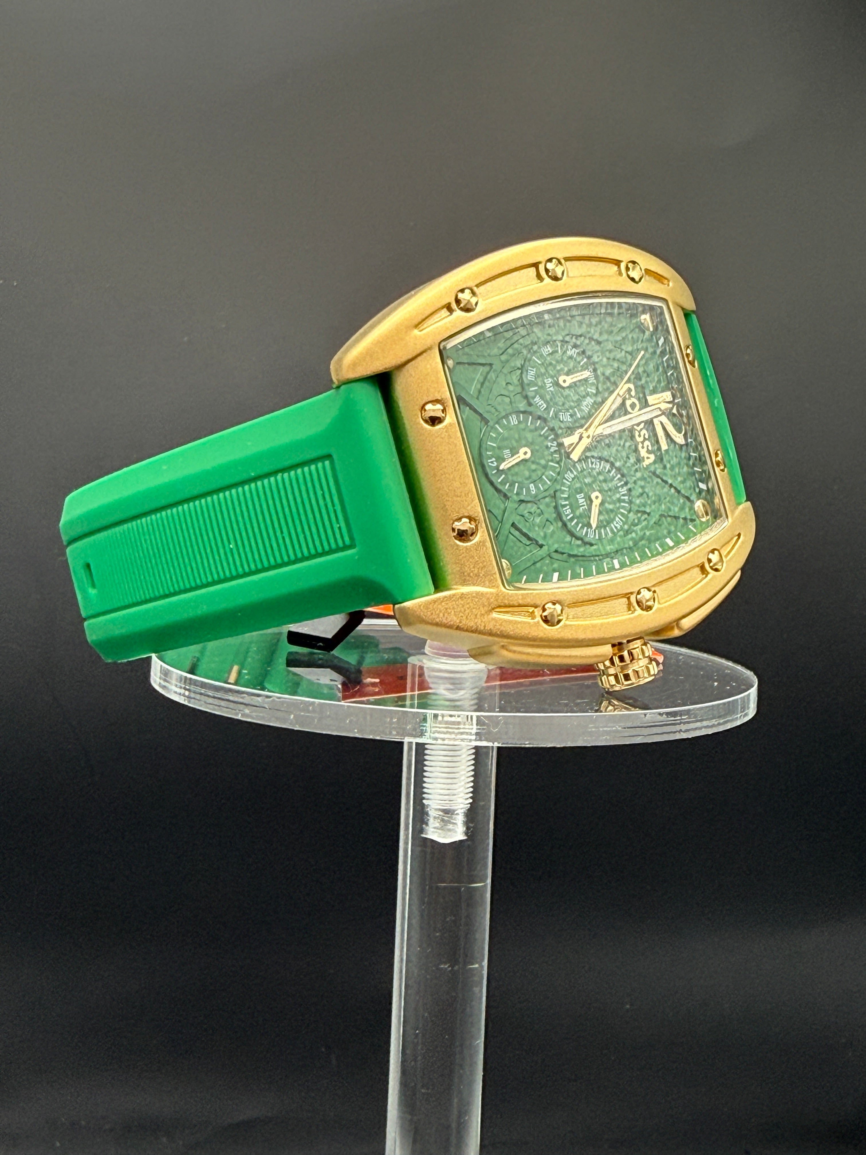 Coossa Original Green & Gold Statement Watch – Square Case | New w/ Box