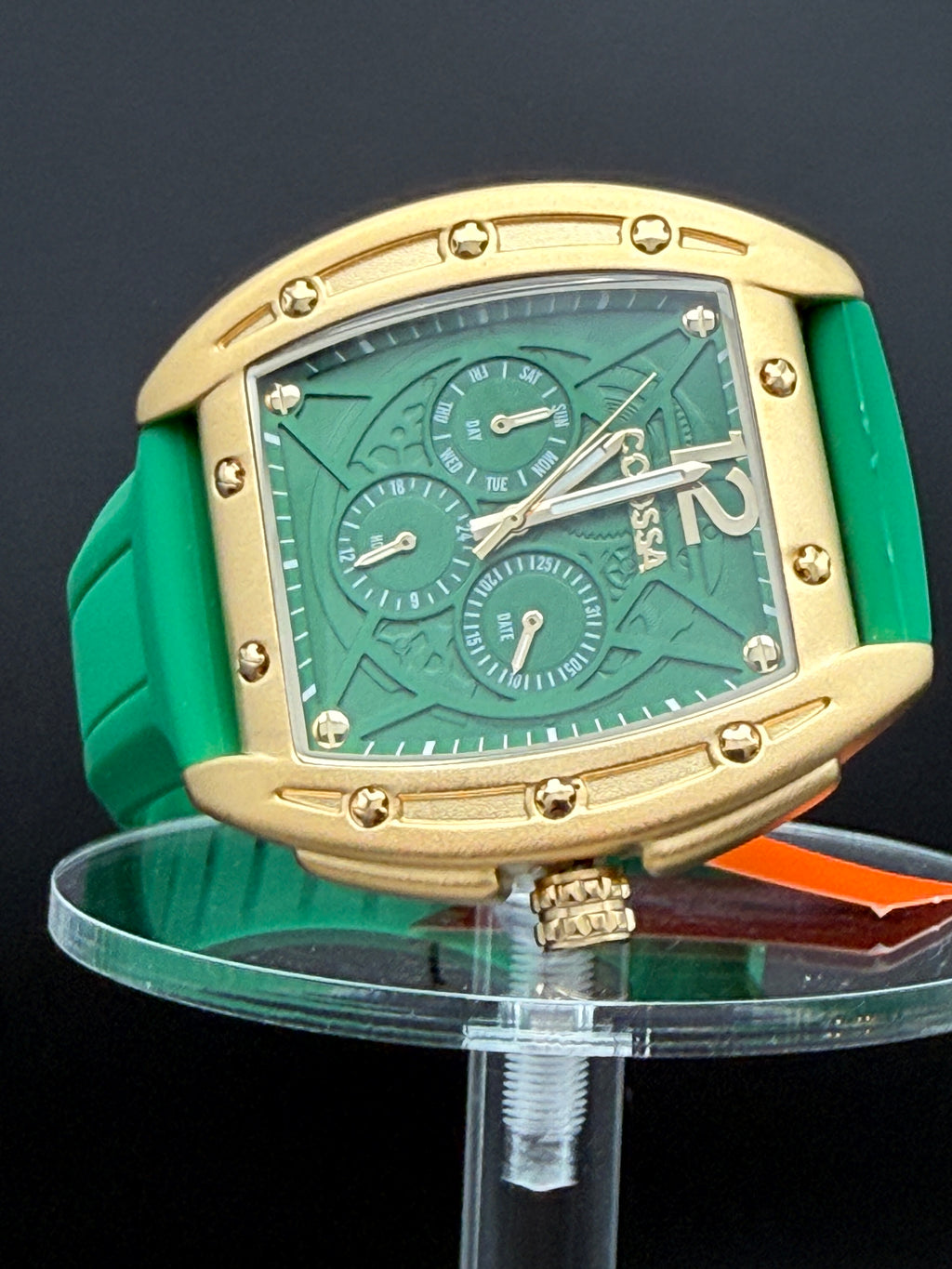 Coossa Original Green & Gold Statement Watch – Square Case | New w/ Box