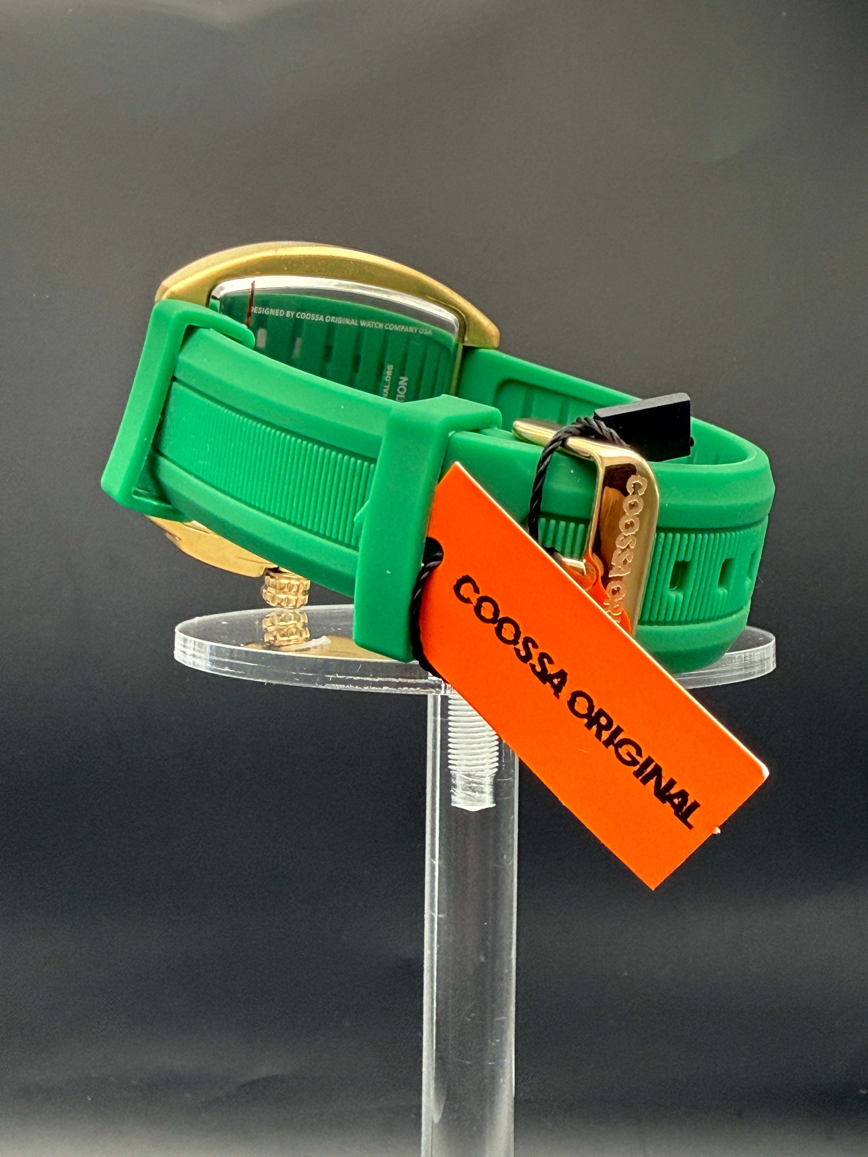 Coossa Original Green & Gold Statement Watch – Square Case | New w/ Box