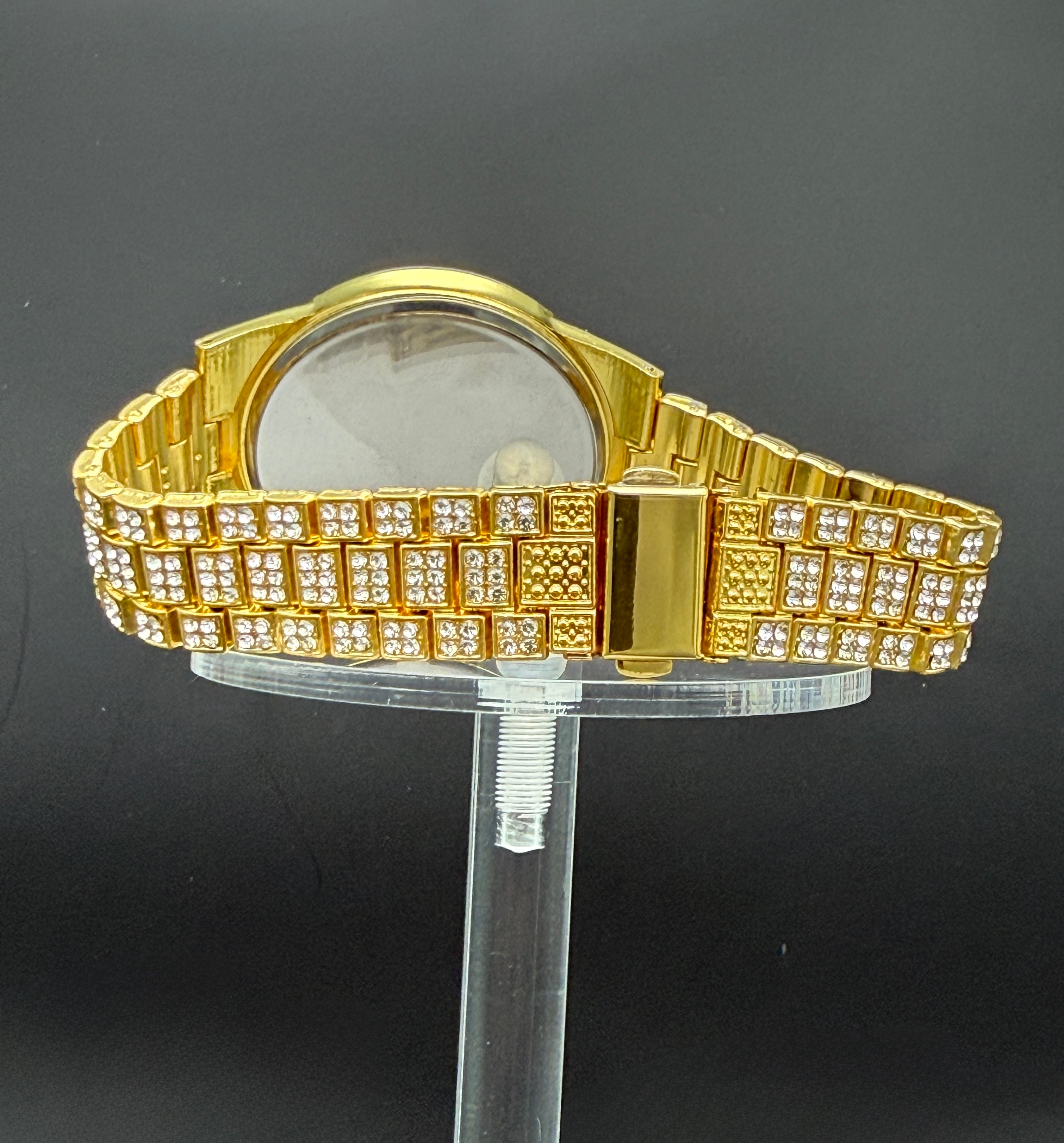 Iced Watch, Gold with Red Dial