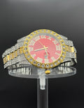 Iced Watch-Silver with Gold tone, Red dial