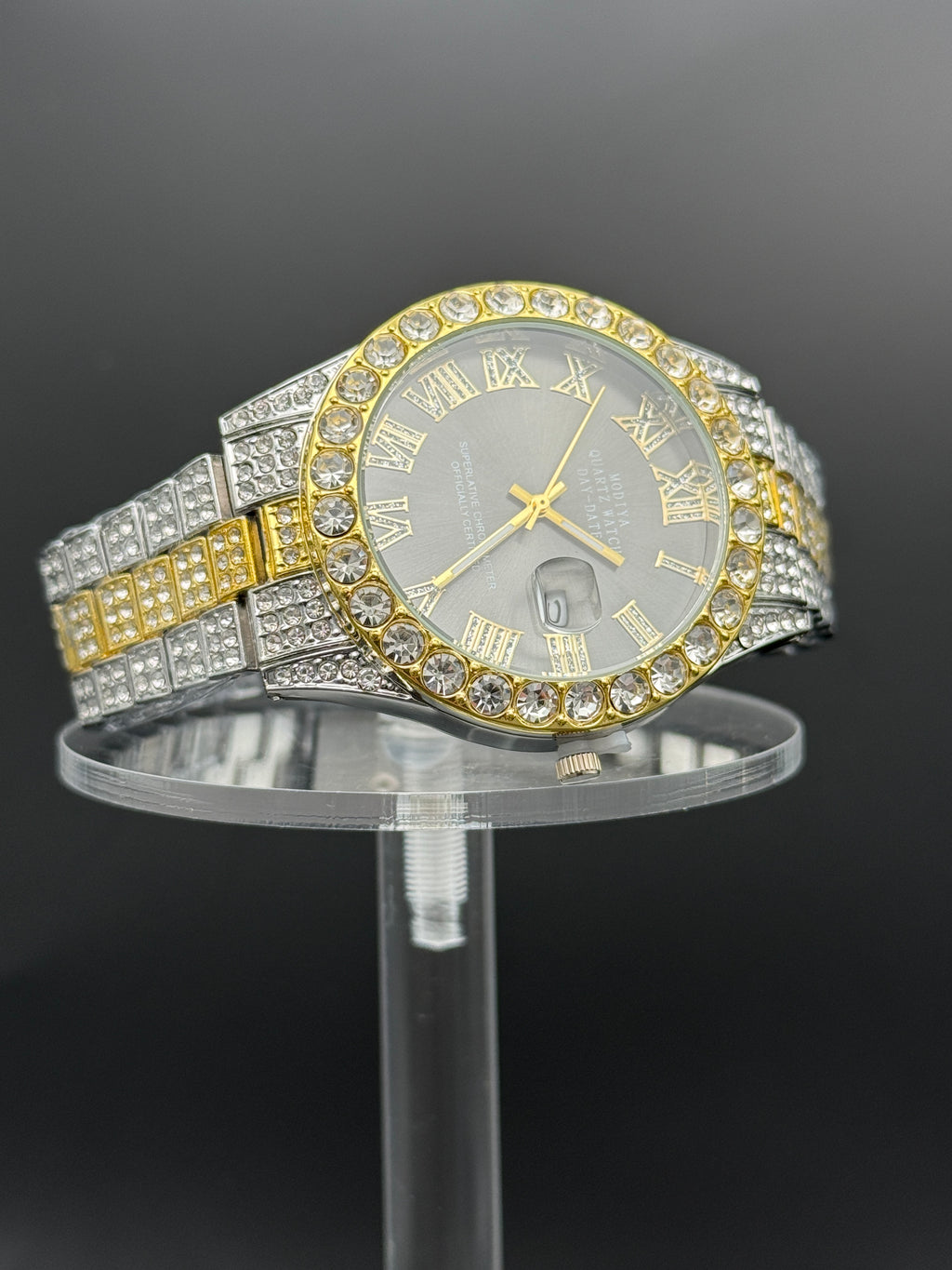 Iced Watch - Silver and Gold Tone Bracelet, Black Dial