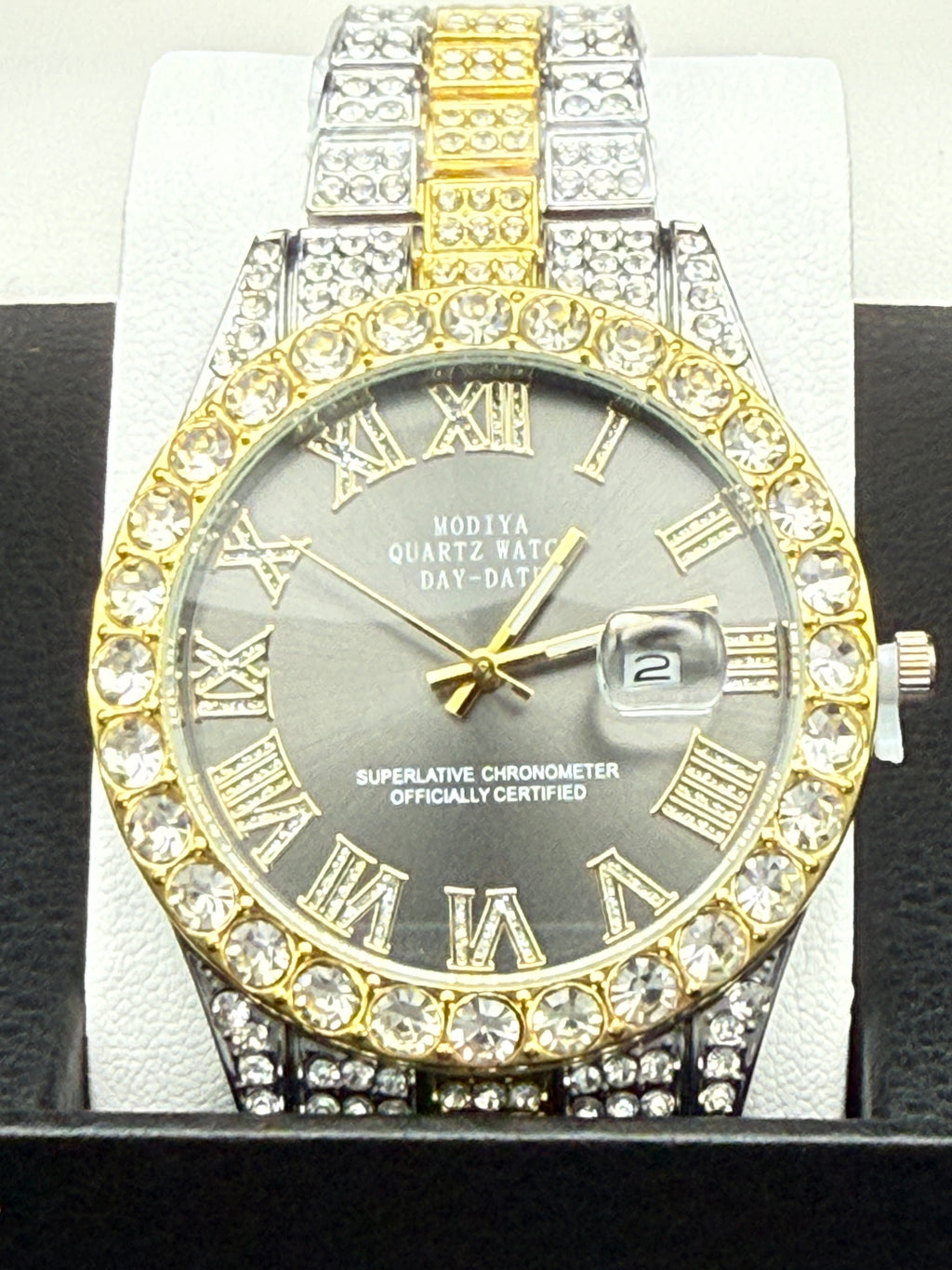 Iced Watch - Silver and Gold Tone Bracelet, Black Dial