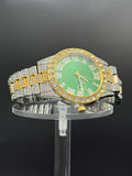 Iced Watch-Silver with Gold Tone, Green Dial