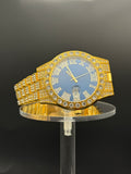 Iced Watch-Gold With Blue Dial