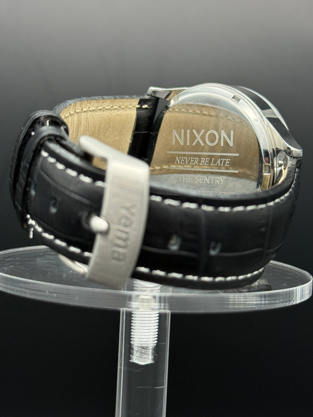 Nixon Sentry Blue Dial Stainless Steel Watch w/ Black Leather Strap
