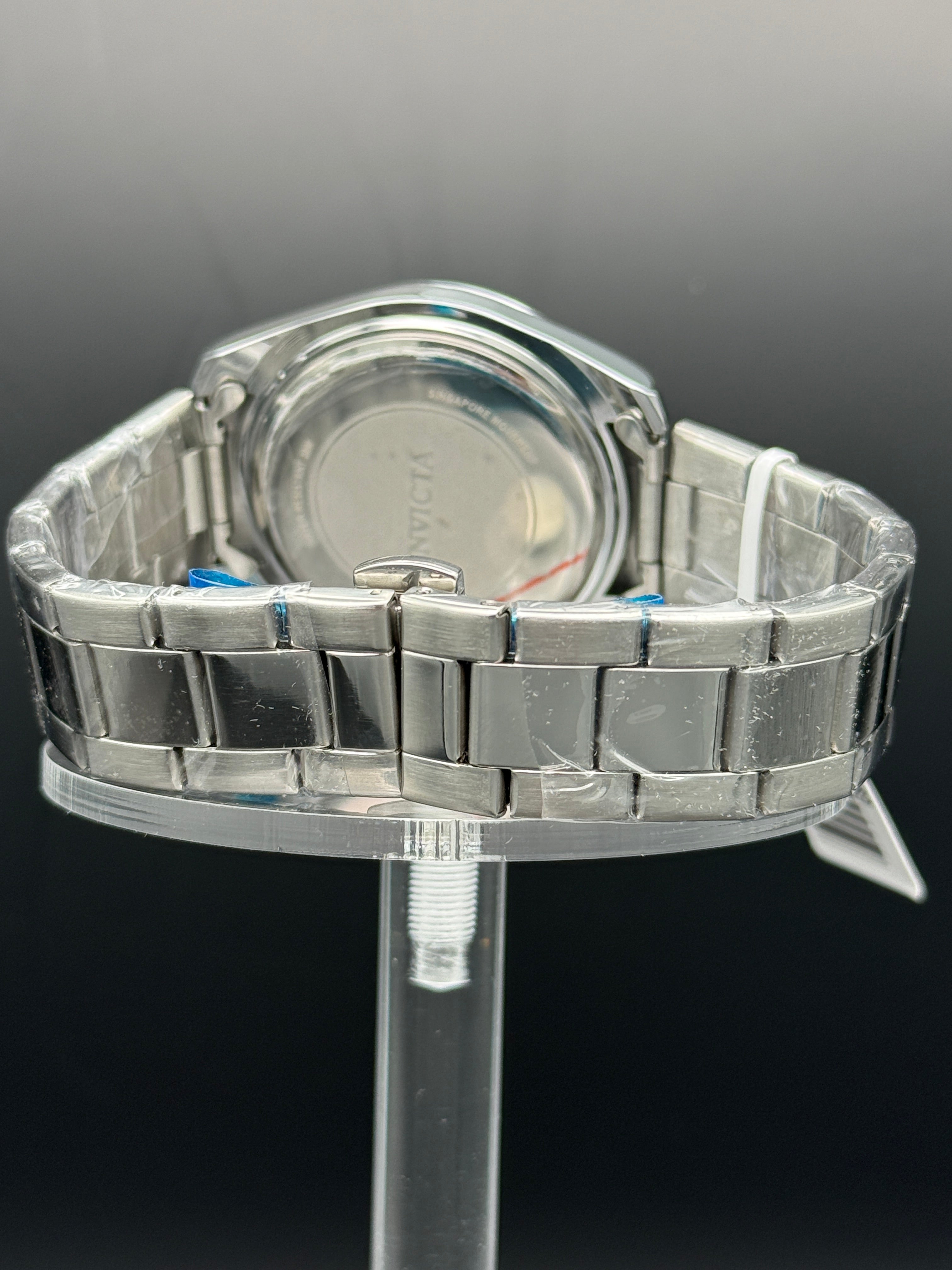 Invicta Silver Tone Watch, White Dial With Blue Accents