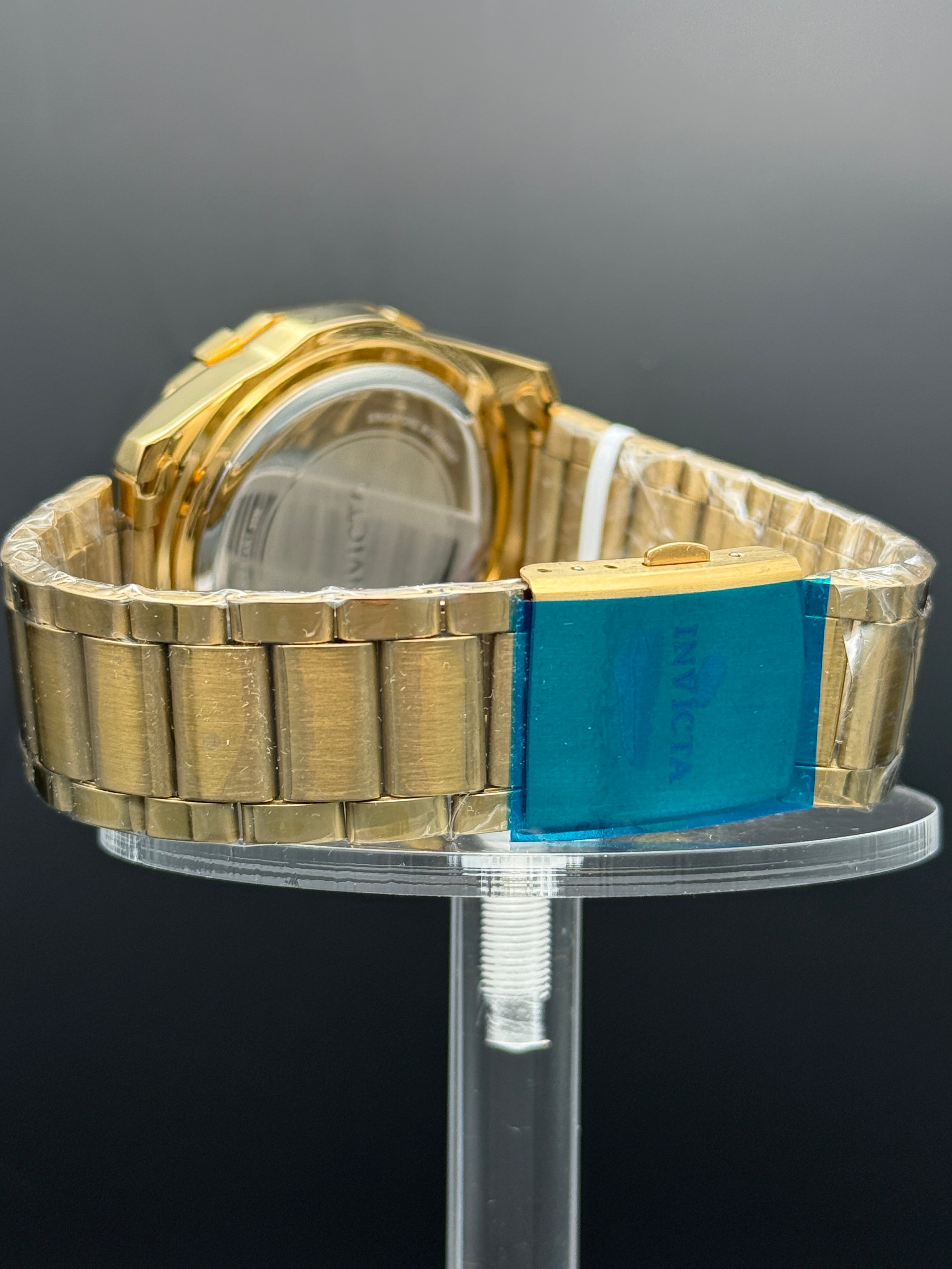 Invicta Gold Tone Octagonal Watch With Green Dial