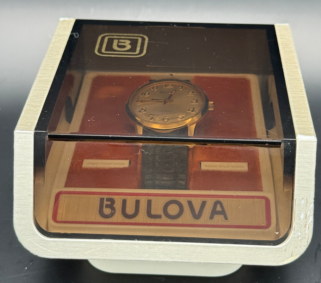 Bulova Automatic Dress Watch Gold Tone Silver Dial w/ Bulova Display Case