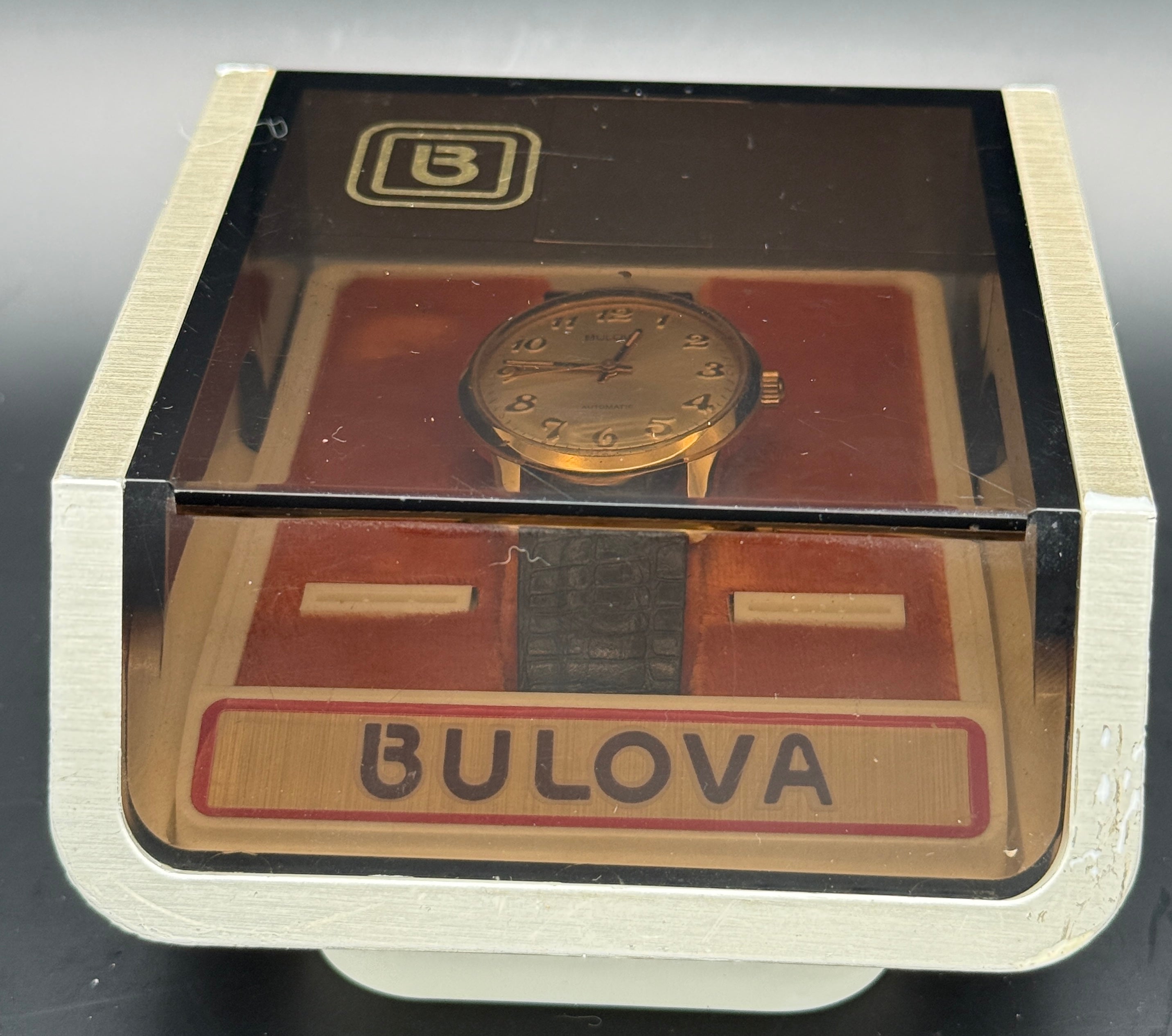 Bulova Automatic Dress Watch Gold Tone Silver Dial w/ Bulova Display Case