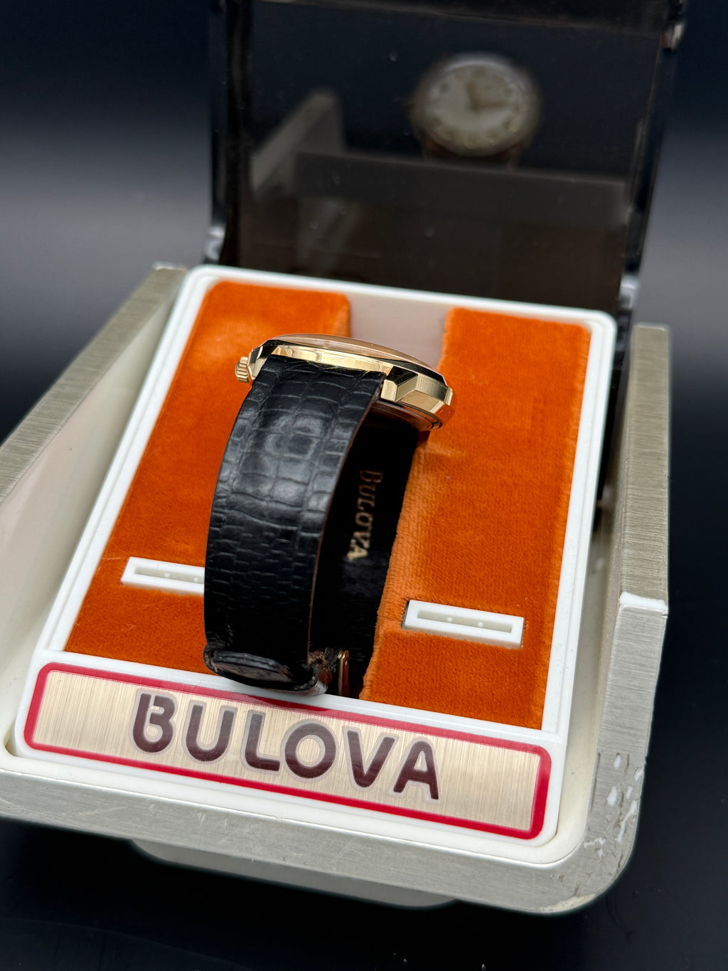 Bulova Automatic Dress Watch Gold Tone Silver Dial w/ Bulova Display Case