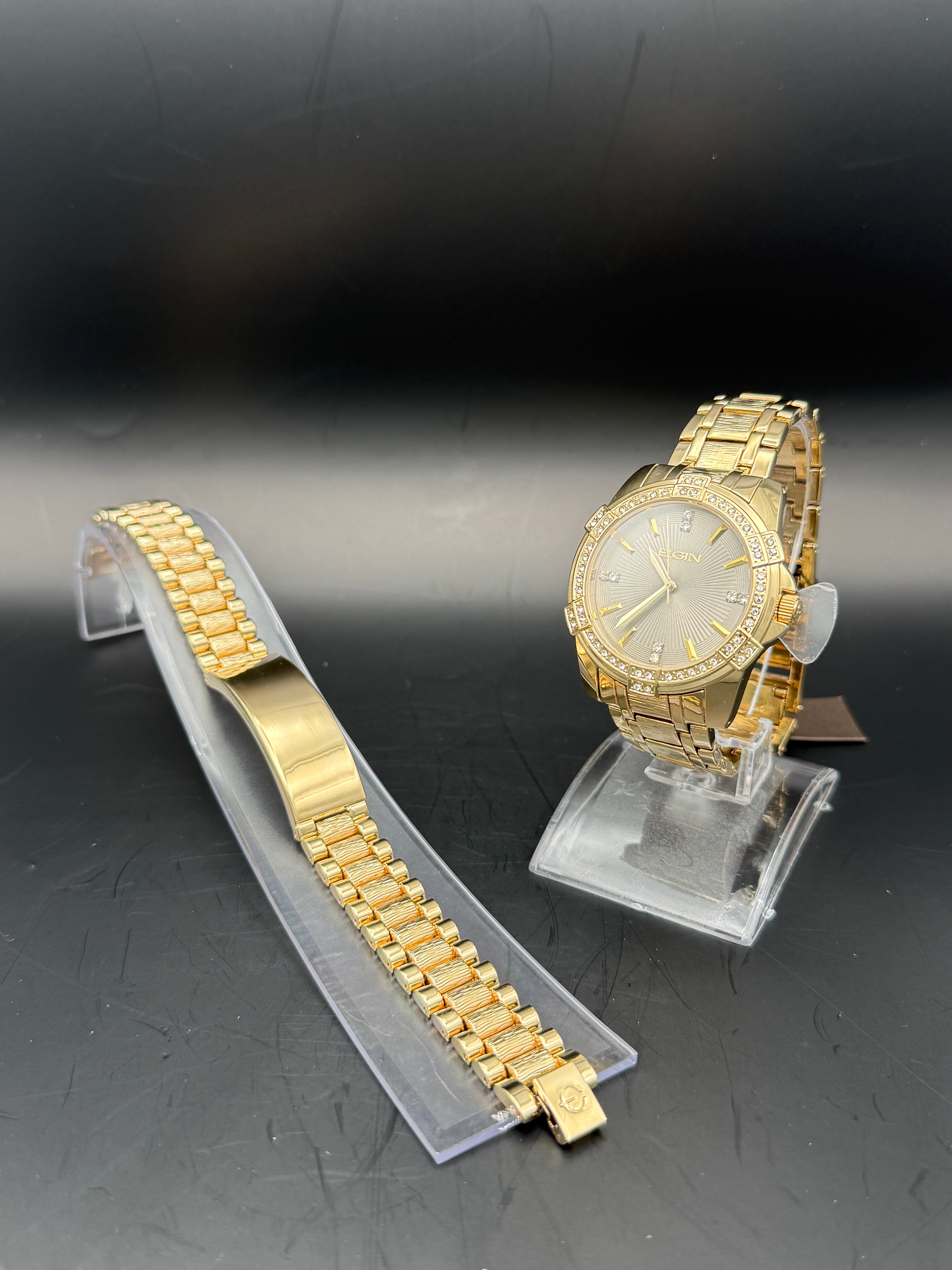 Elgin Gold-Tone Watch & Bracelet Set