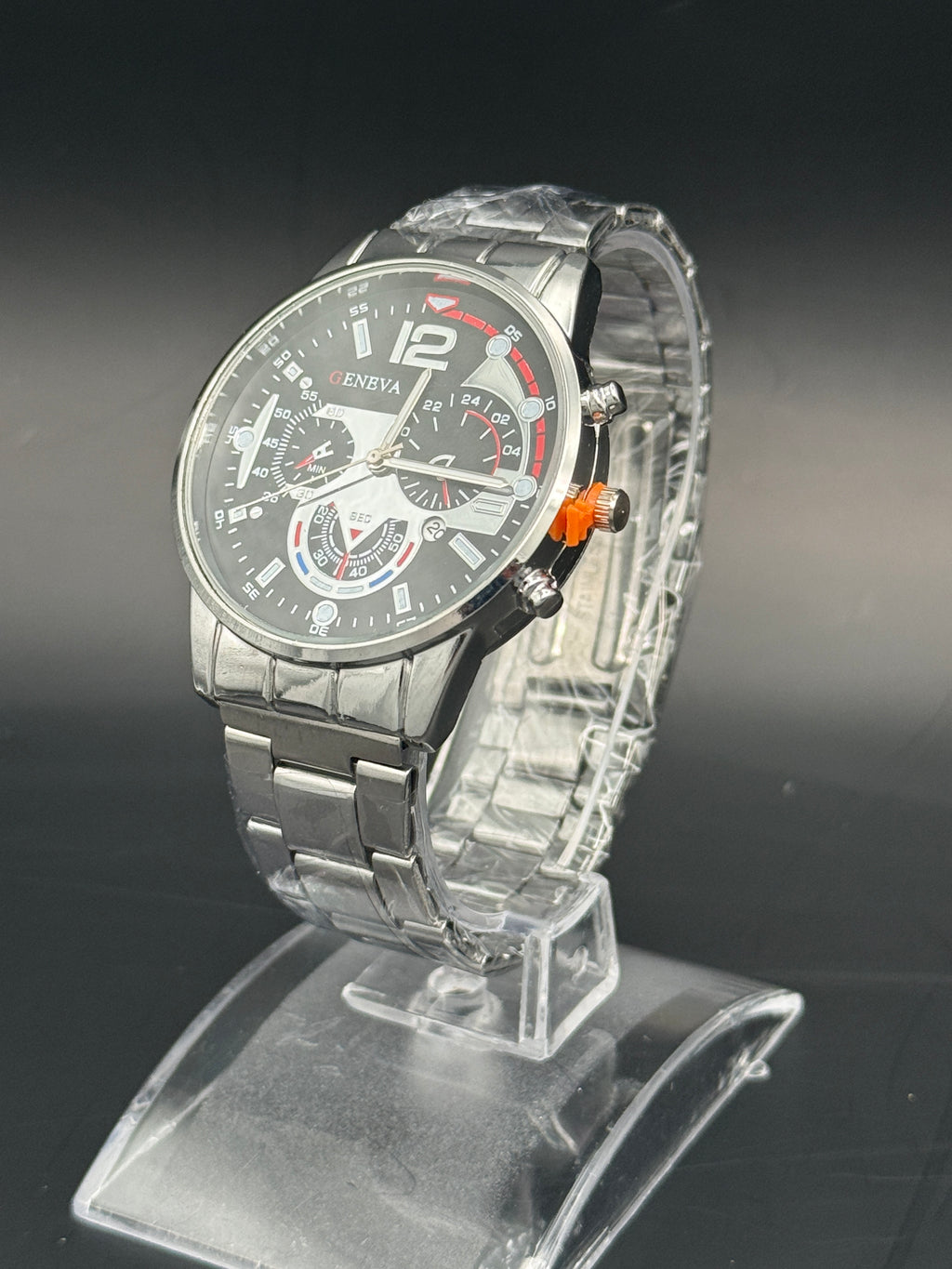 Geneva Men's Fashion Multi-Dial Quartz Watch Black And Red