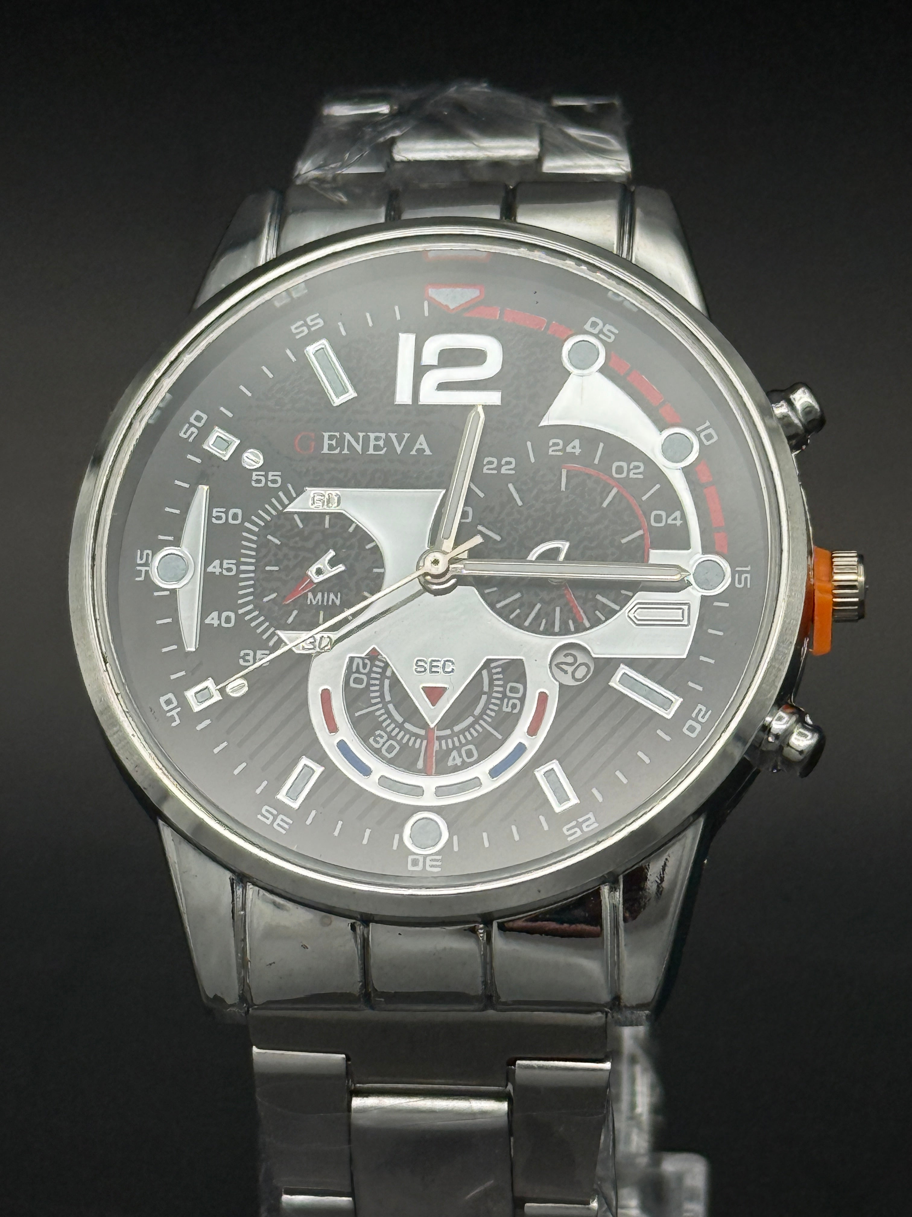 Geneva Men's Fashion Multi-Dial Quartz Watch Black And Red