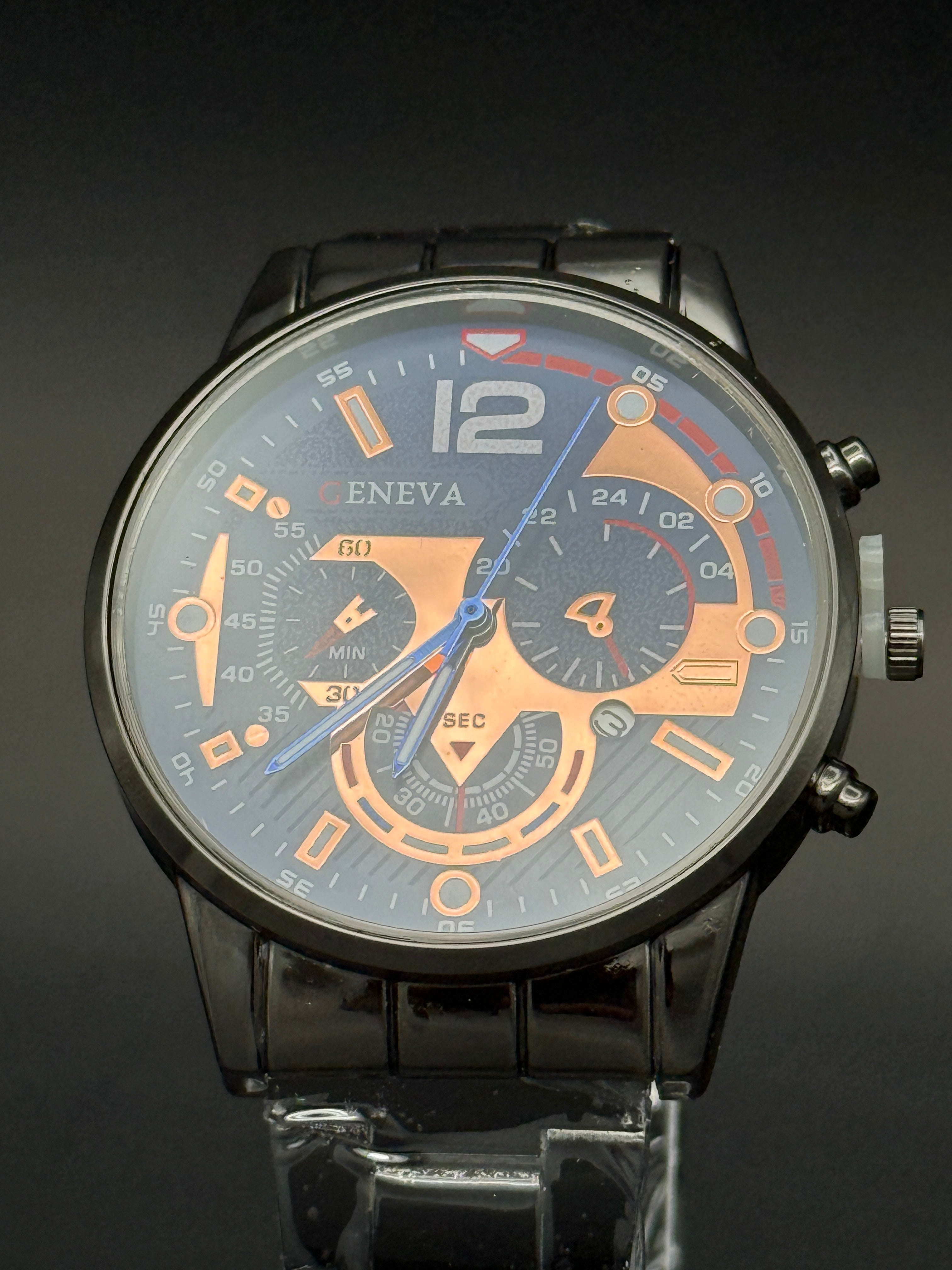 Geneva Men's Fashion Multi-Dial Quartz Watch Blue And Gold
