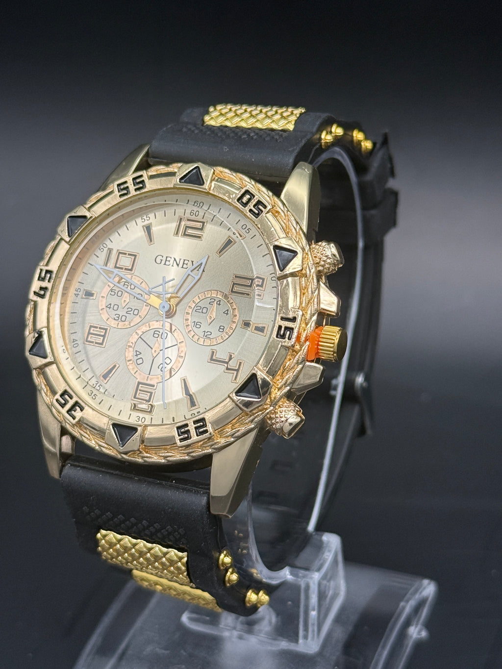 Geneva Gold-Tone Sport Fashion Watch –  Decorative Multi-Dial Design