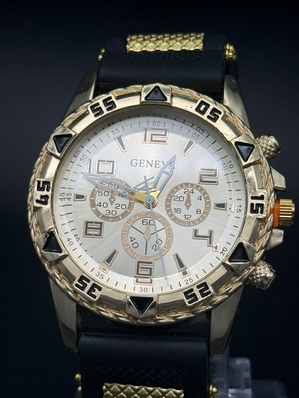 Geneva Gold-Tone Sport Fashion Watch –  Decorative Multi-Dial Design