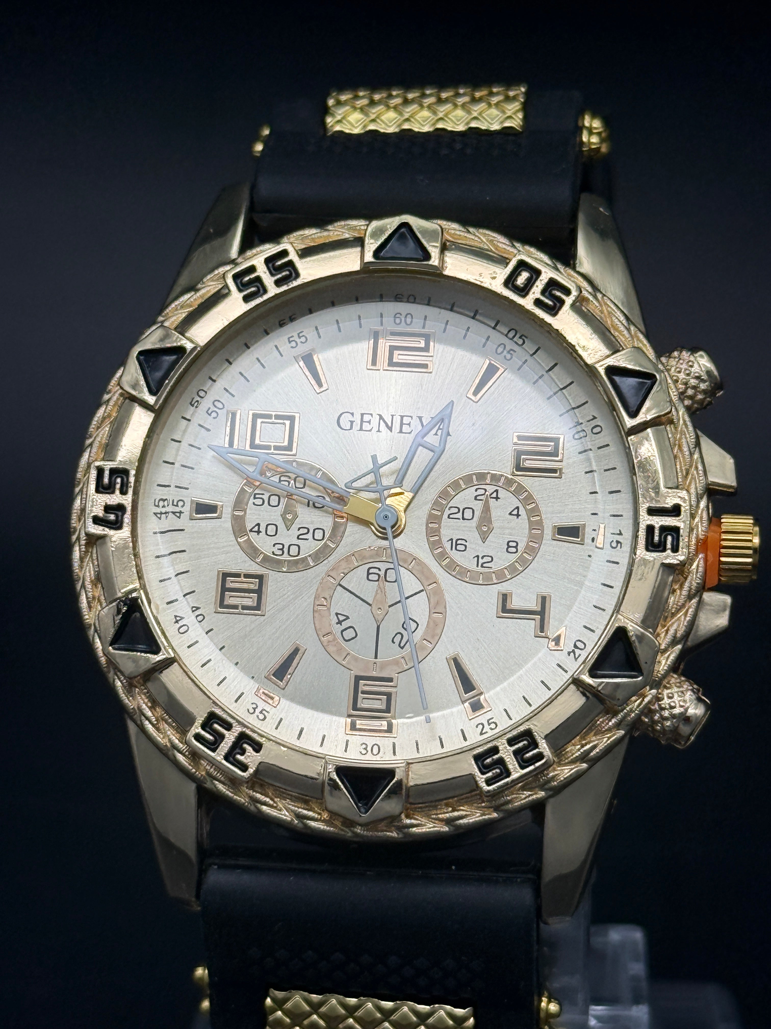 Geneva Gold-Tone Sport Fashion Watch –  Decorative Multi-Dial Design