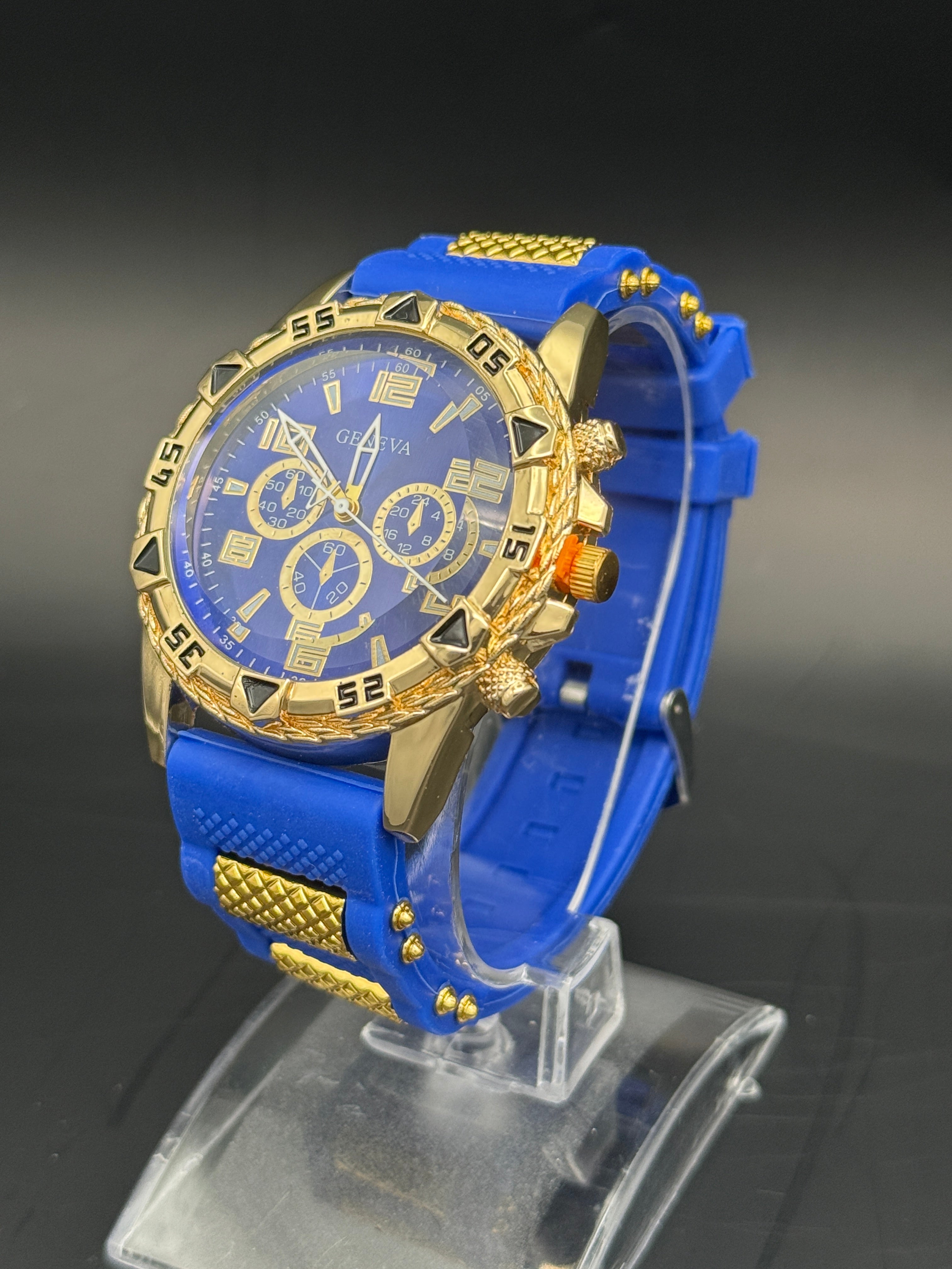 Geneva Blue & Gold Sport Fashion Watch –  Decorative Multi-Dial Design