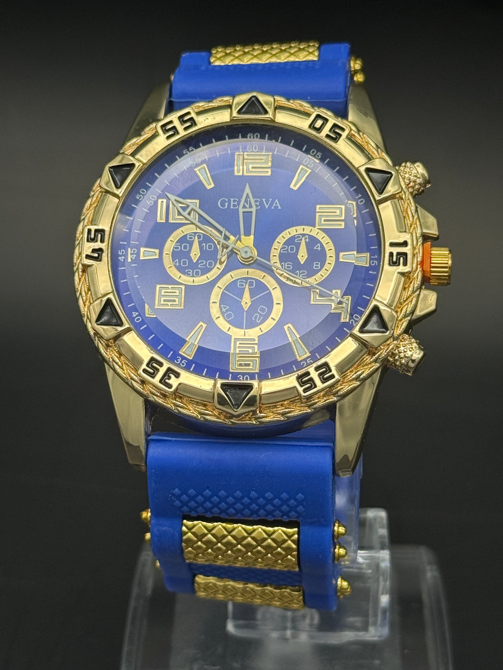 Geneva Blue & Gold Sport Fashion Watch –  Decorative Multi-Dial Design