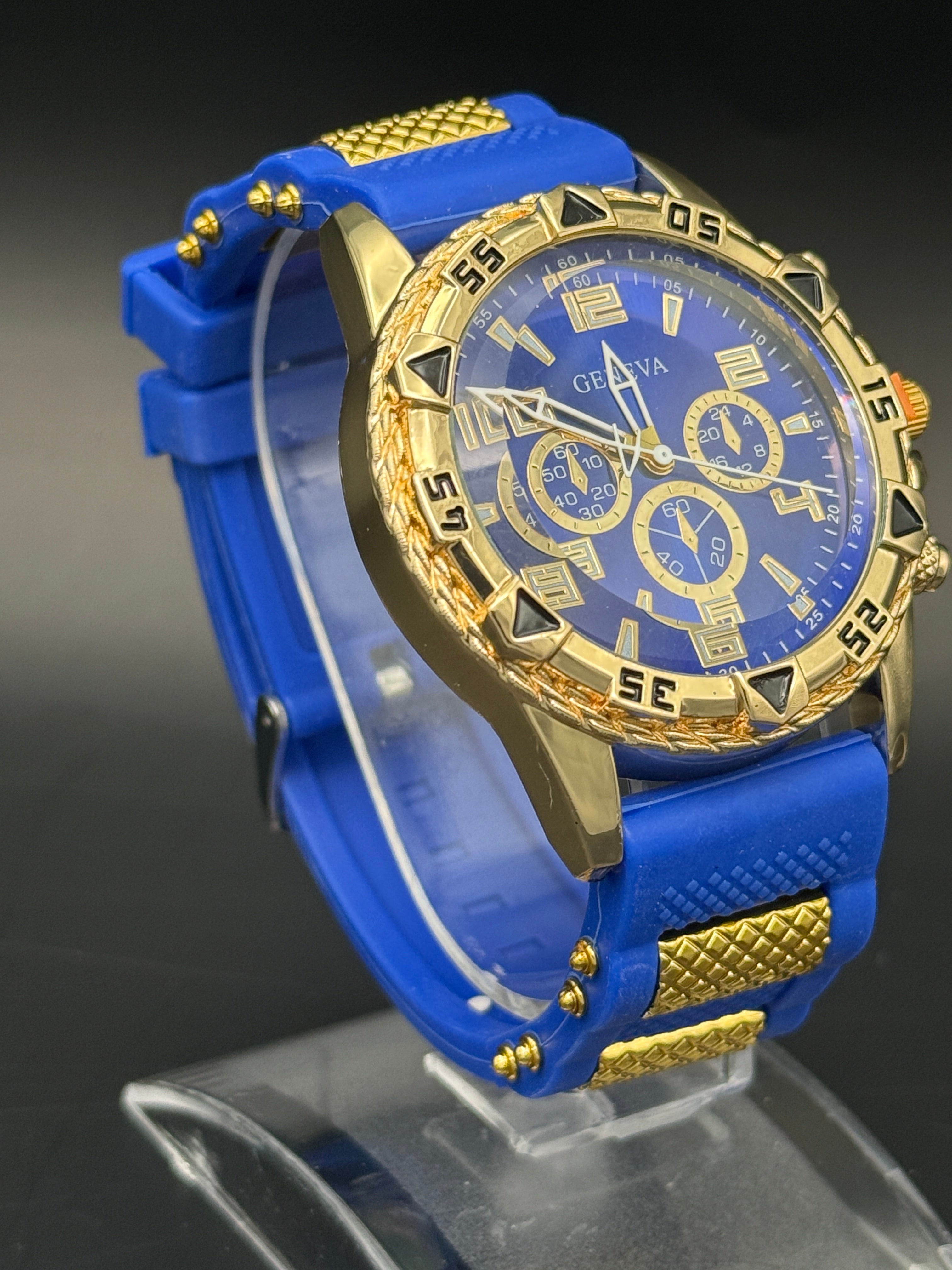 Geneva Blue & Gold Sport Fashion Watch –  Decorative Multi-Dial Design