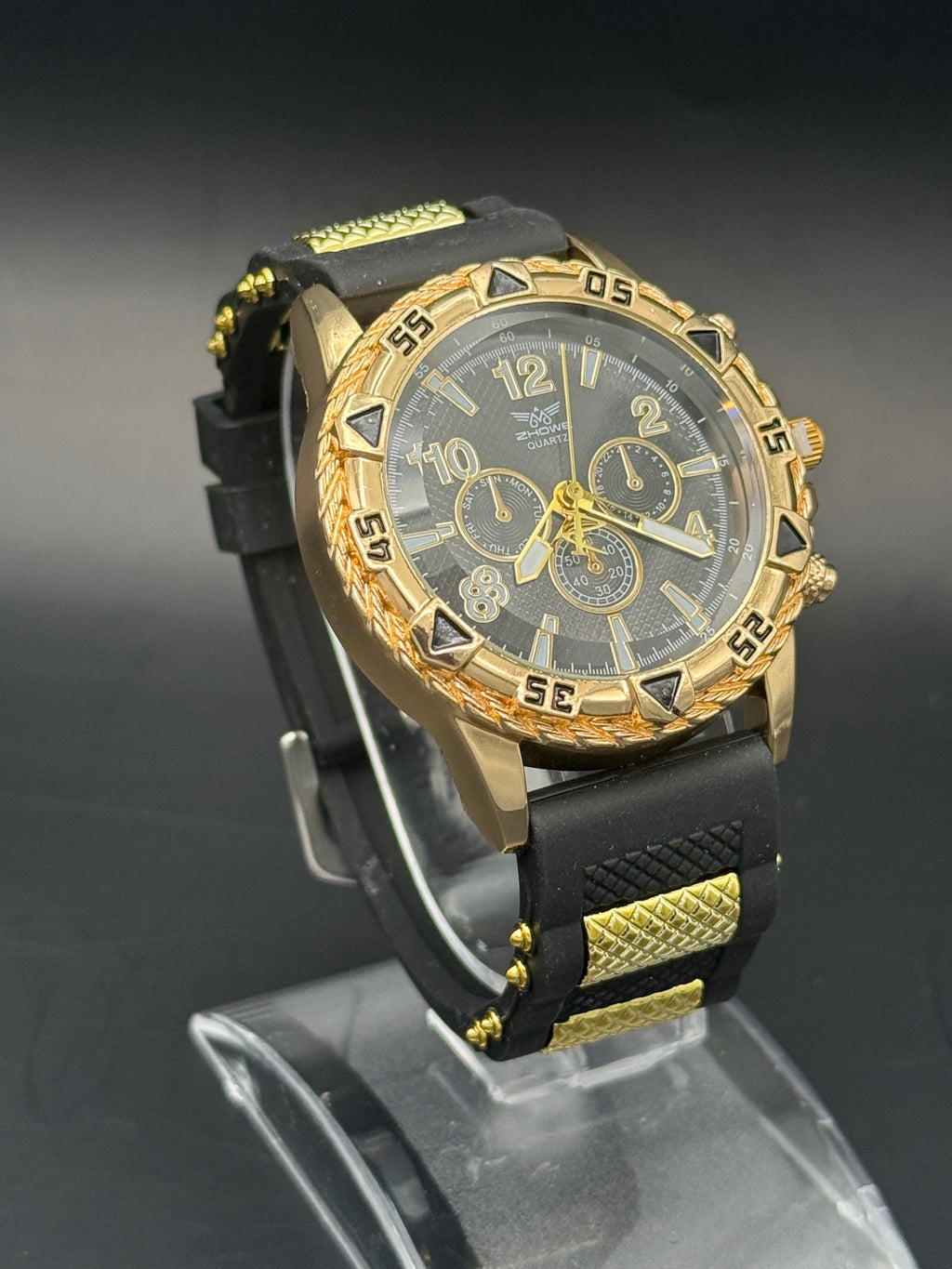 Zhowe Black & Gold Sport Fashion Watch – Textured Dial