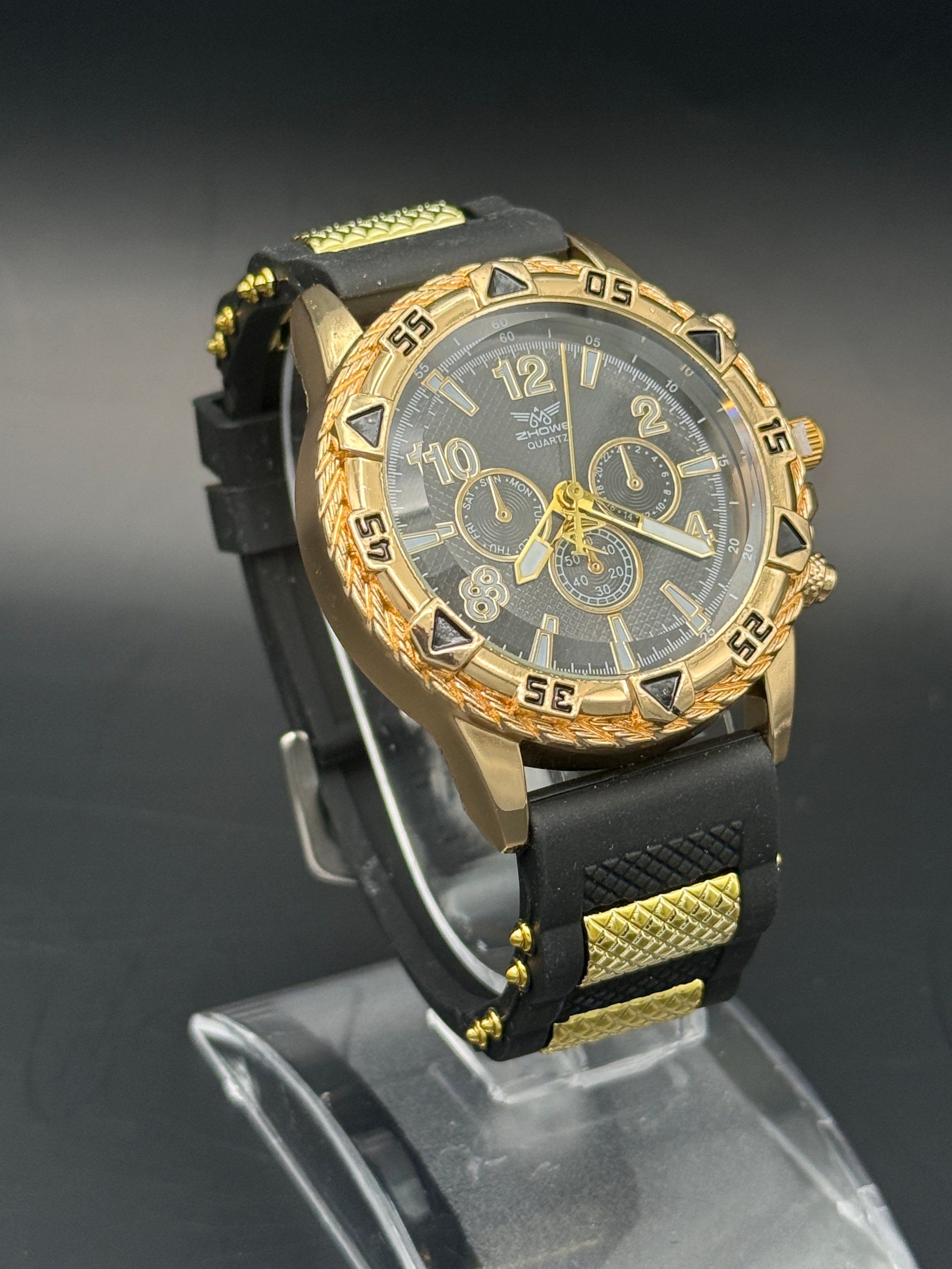 Zhowe Black & Gold Sport Fashion Watch – Textured Dial