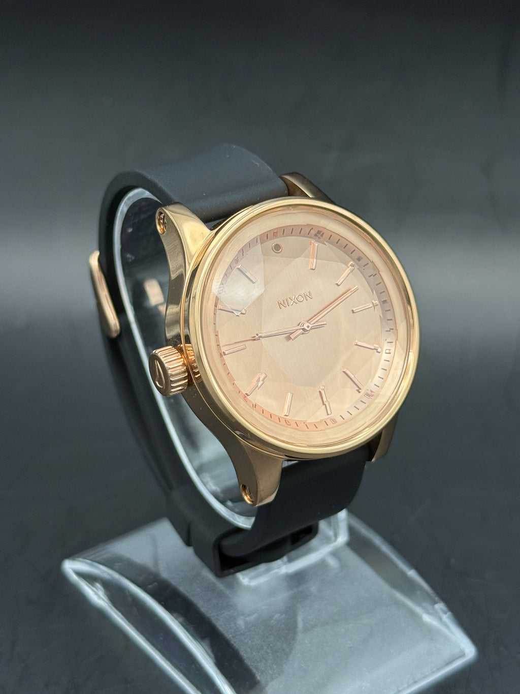 Nixon The Facet Rose Gold Watch Black Silicone Strap + Extra Bracelet