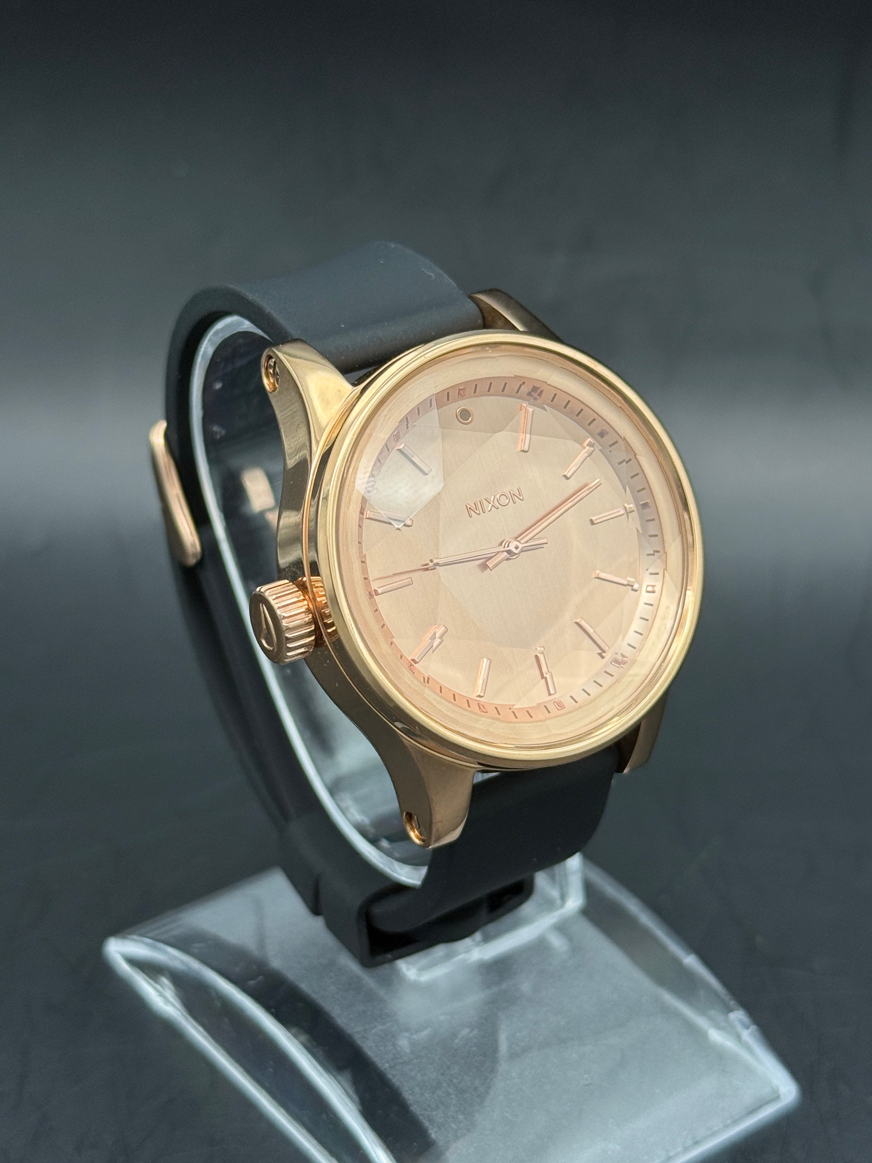 Nixon The Facet Rose Gold Watch Black Silicone Strap + Extra Bracelet