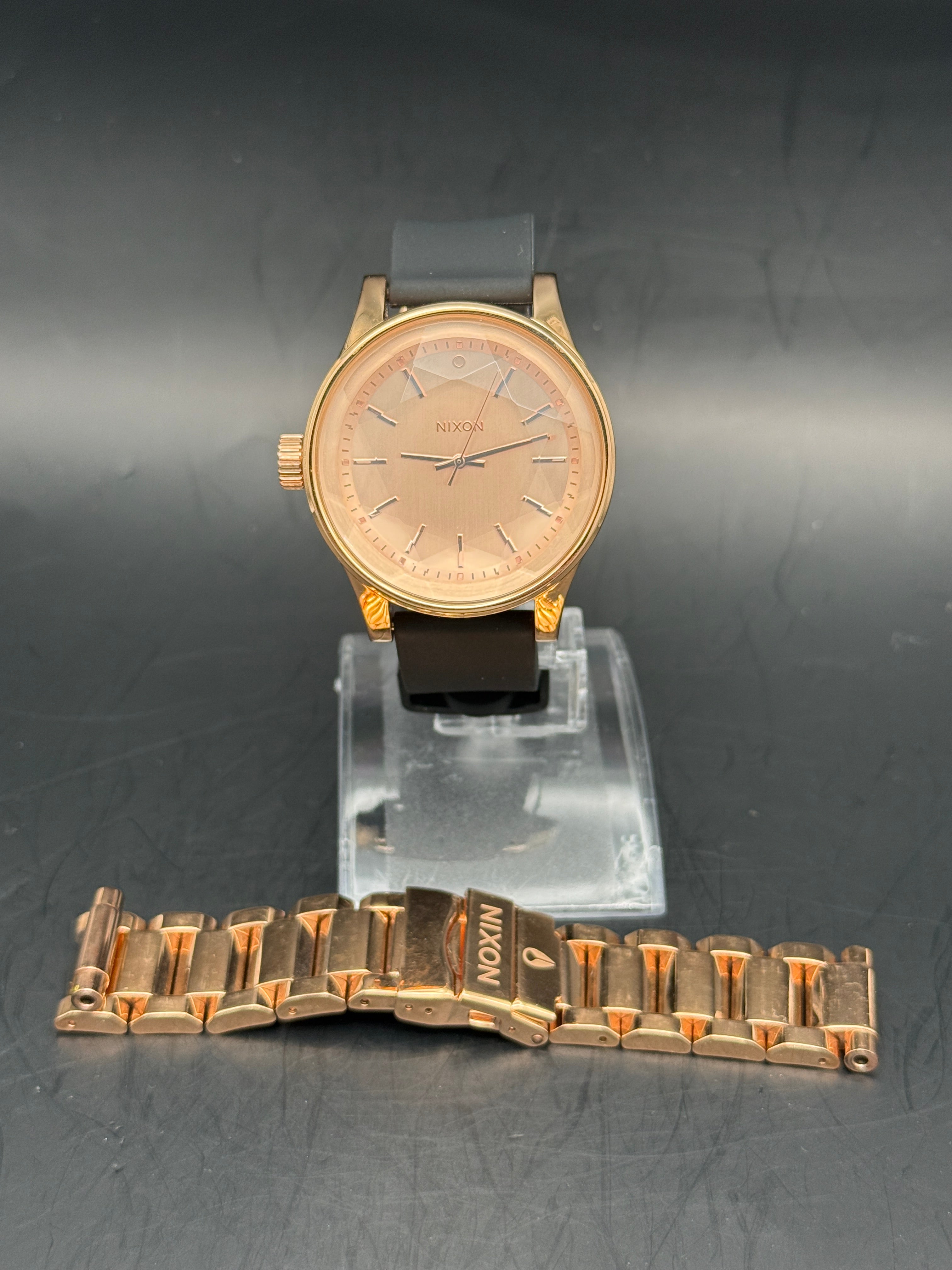 Nixon The Facet Rose Gold Watch Black Silicone Strap + Extra Bracelet