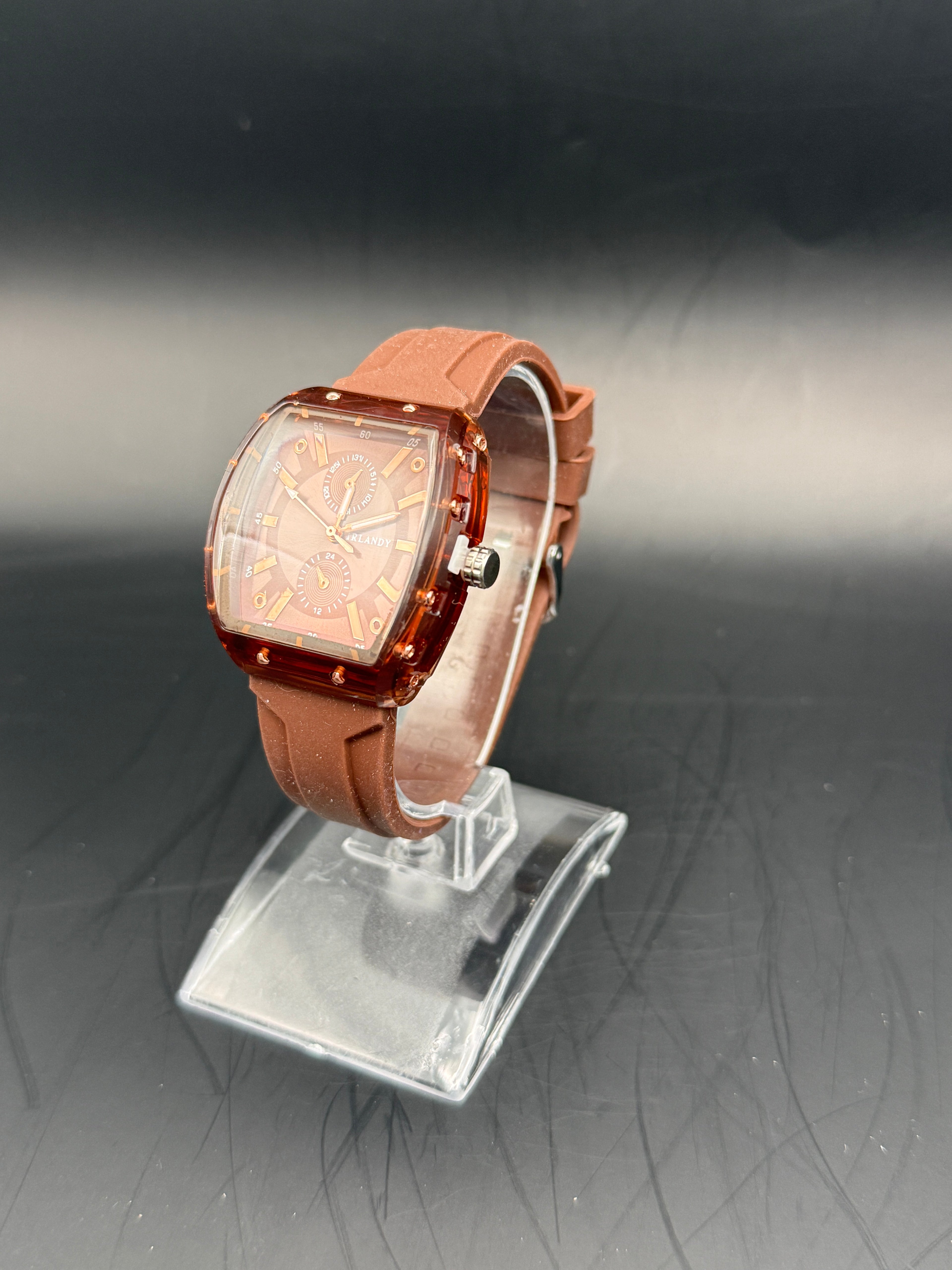 Irlandy Men's Watch – Brown Transparent Case | Brown Silicone Strap