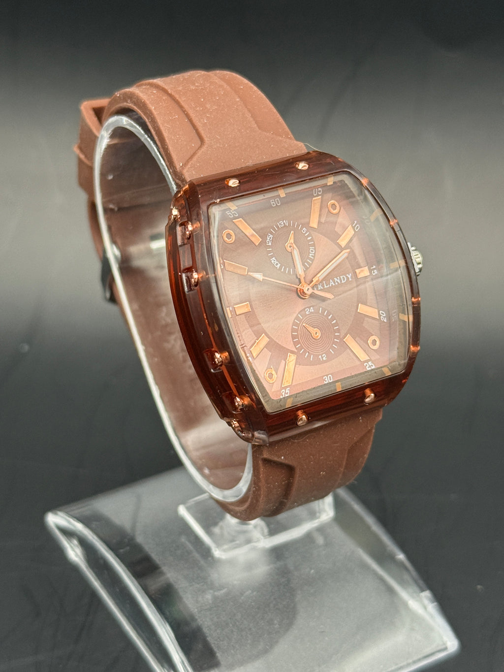 Irlandy Men's Watch – Brown Transparent Case | Brown Silicone Strap