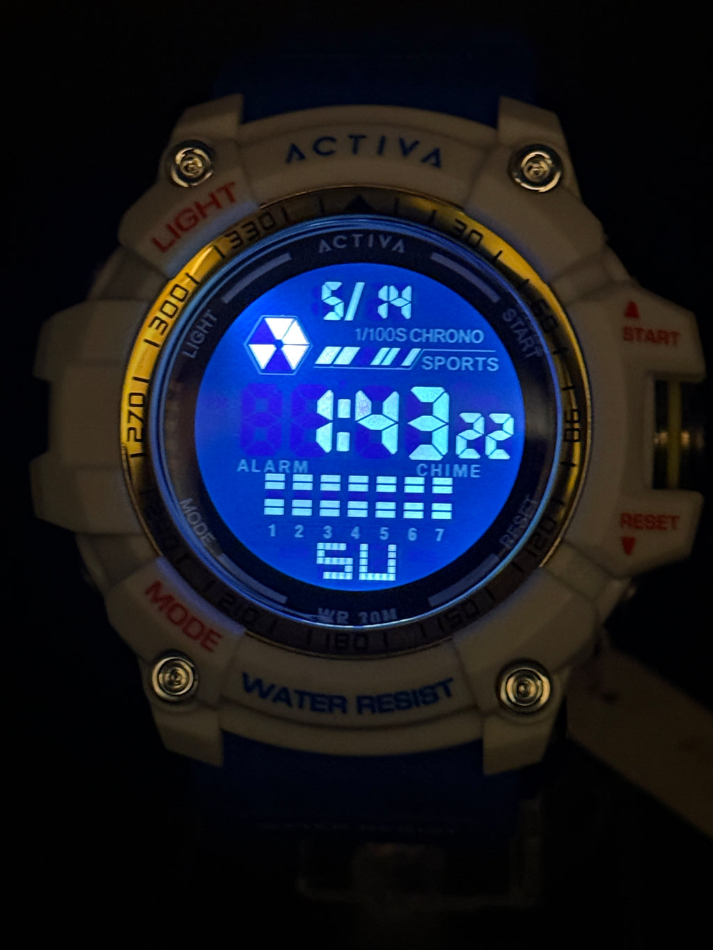 Activa ACW8020-009 Digital Sport Watch – Blue, White & Gold