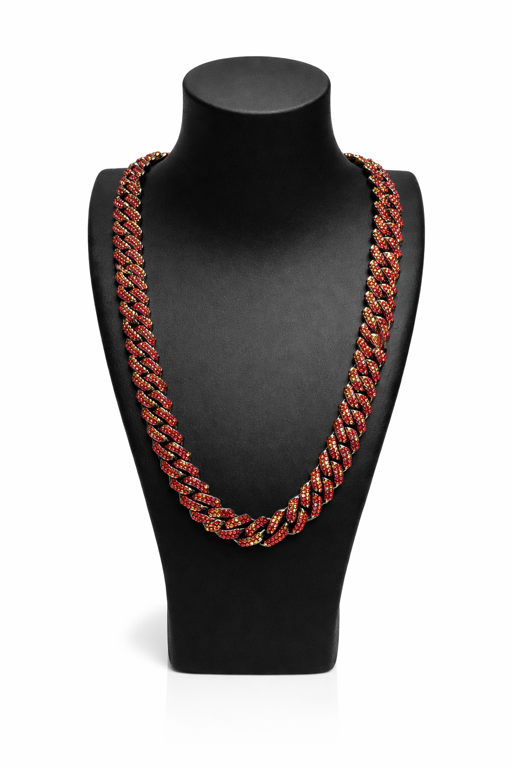 Iced Red Cuban Link Chain – Black & Ruby CZ Statement Necklace